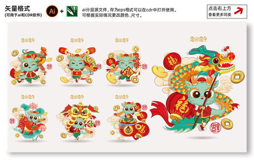 龙年国潮动漫风 插画卡通龙吉祥物设计模板赋能日用品包装与动漫创作